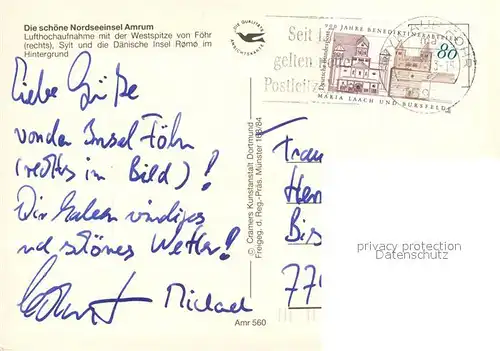 AK / Ansichtskarte Amrum Fliegeraufnahme mit Insel Sylt und Foehr Amrum