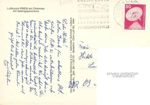 AK / Ansichtskarte Prien_Chiemsee Fliegeraufnahme mit Gebirgspanorama Prien Chiemsee