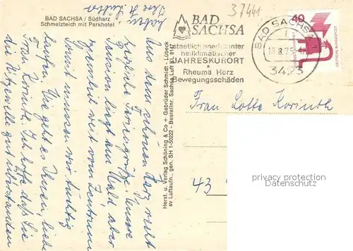 AK / Ansichtskarte Bad_Sachsa_Harz Schmelzteich mit Parkhotel Fliegeraufnahme Bad_Sachsa_Harz