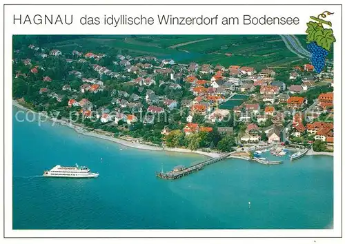 AK / Ansichtskarte Hagnau_Bodensee Winzerdorf Hafen Faehre Fliegeraufnahme Hagnau Bodensee