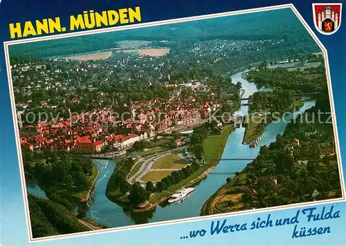 AK / Ansichtskarte Hann._Muenden Zusammenfluss von Werra und Fulda zur Weser Fliegeraufnahme Hann. Muenden