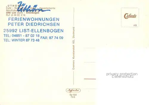 AK / Ansichtskarte Ellenbogen_Sylt Cafe Restaurant Hotel uethoern Fliegeraufnahme Ellenbogen_Sylt