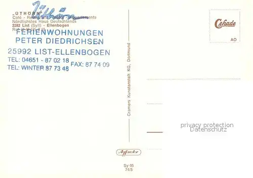 AK / Ansichtskarte Ellenbogen_Sylt Cafe Restaurant Hotel uethoern Fliegeraufnahme Ellenbogen_Sylt