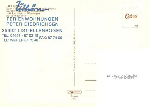 AK / Ansichtskarte Ellenbogen_Sylt Cafe Restaurant Hotel uethoern Fliegeraufnahme Ellenbogen_Sylt