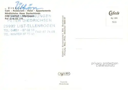 AK / Ansichtskarte Ellenbogen_Sylt Cafe Restaurant Hotel uethoern Fliegeraufnahme Ellenbogen_Sylt