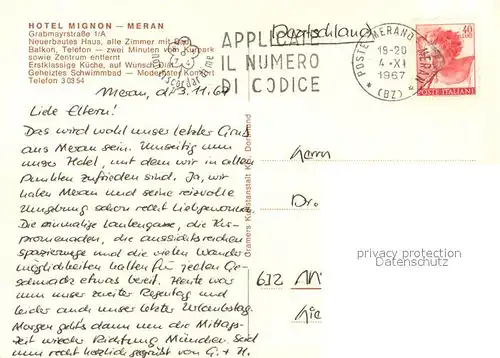 AK / Ansichtskarte Meran_Merano Hotel Mignon Meran Merano