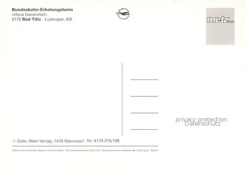 AK / Ansichtskarte Bad_Toelz Bundesbahn Erholungsheim Haus Isarwinkel Bad_Toelz