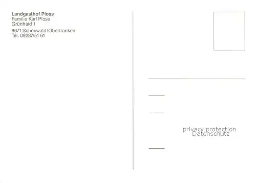 AK / Ansichtskarte Schoenwald_Oberfranken Landgasthof Ploss Schoenwald Oberfranken