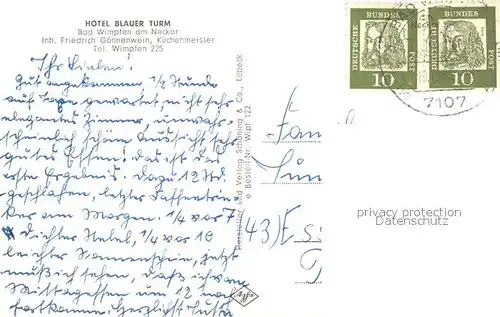AK / Ansichtskarte Bad_Wimpfen Hotel Blauer Turm Restaurant Kamin Bad_Wimpfen
