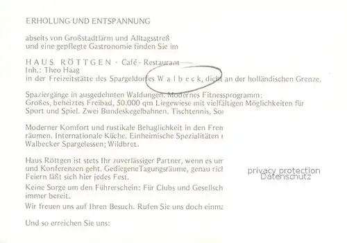 AK / Ansichtskarte Walbeck_Rheinland Haus Roettgen im Freizeitzentrum Restaurant Kegelbahn Freibad Walbeck_Rheinland