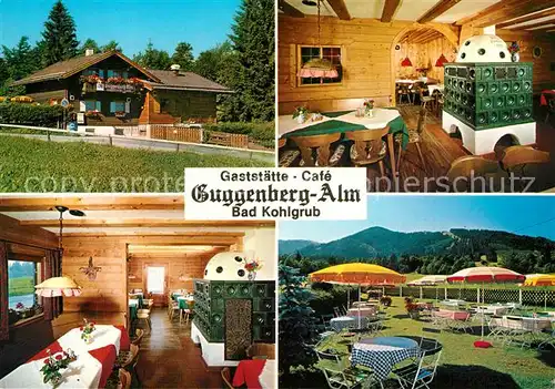 AK / Ansichtskarte Bad_Kohlgrub Gaststaette Cafe Guggenberg Alm Kaminzimmer Terrasse Huber Karte Nr 10872 Bad_Kohlgrub
