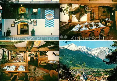 AK / Ansichtskarte Garmisch Partenkirchen Restaurant Zum Wildschuetz Gesamtansicht mit Alpenpanorama Huber Karte Nr 10934 Garmisch Partenkirchen