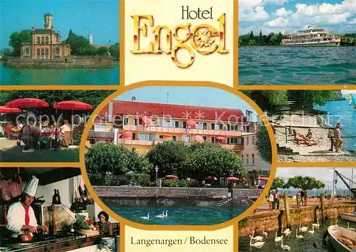 AK / Ansichtskarte Langenargen_Bodensee Hotel Engel Restaurant Grillstube Schloss Faehre Badestrand Langenargen Bodensee