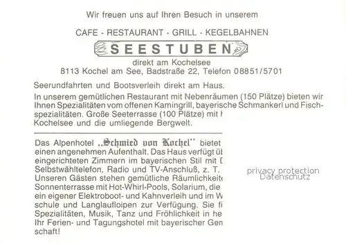 AK / Ansichtskarte Kochel_See Cafe Restaurant Seestuben Kaminzimmer Terrasse Kochel_See