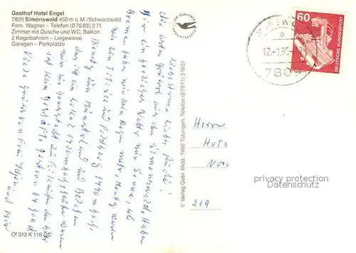 AK / Ansichtskarte Simonswald_Simonswaeldertal Gasthof Hotel Engel im Schwarzwald 