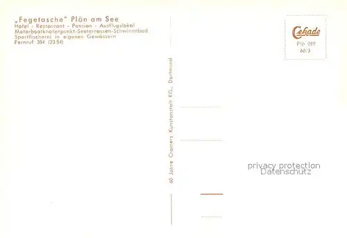AK / Ansichtskarte Ploen_See Hotel Fegetasche Holsteinische Schweiz Ploen_See