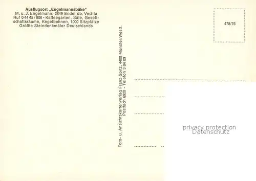 AK / Ansichtskarte Endel_Vechta Ausflugsort Engelmannsbaeke Gaststaette Steindenkmal Endel Vechta