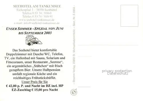 AK / Ansichtskarte Isenbuettel Seehotel am Tankumsee Restaurant Terrasse Isenbuettel
