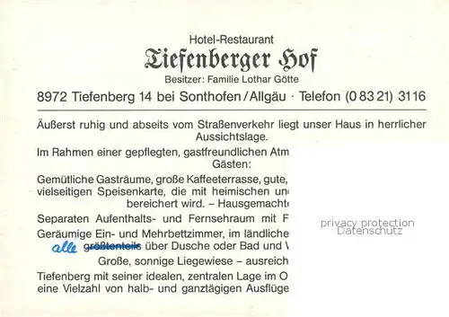 AK / Ansichtskarte Sonthofen_Oberallgaeu Hotel Restaurant Tiefenberger Hof Terrasse Sonthofen Oberallgaeu