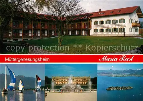 AK / Ansichtskarte Rimsting Caritas Muettergenesungsheim Maria Rast Schloss Herrenchiemsee Segeln Fraueninsel Alpenpanorama Fliegeraufnahme Rimsting