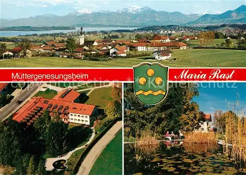 AK / Ansichtskarte Rimsting Gesamtansicht mit Alpenpanorama Caritas Muettergenesungsheim Maria Rast Teich Seerosen Rimsting