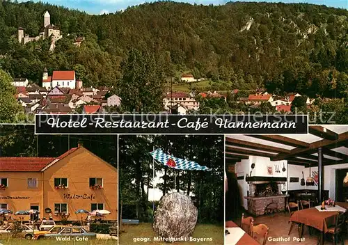 AK / Ansichtskarte Kipfenberg_Altmuehltal Hotel Restaurant Cafe Hannemann Ortsmotiv mit Schloss Geografischer Mittelpunkt Bayerns Kipfenberg Altmuehltal