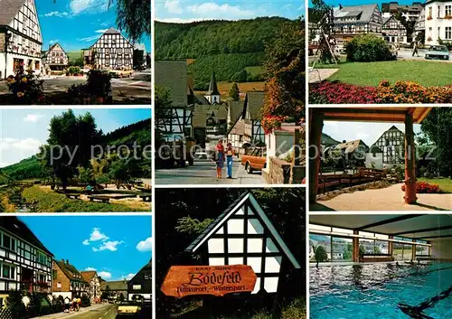 AK / Ansichtskarte Boedefeld Ortsmotive Urlaubsort Fachwerkhaeuser Hallenbad Boedefeld