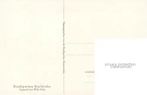 AK / Ansichtskarte Karlsruhe_Baden Stadtgarten Aquarell Wilhelm Volz Karlsruhe_Baden