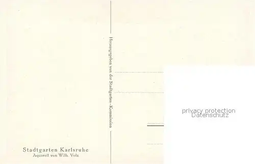 AK / Ansichtskarte Karlsruhe_Baden Stadtgarten Aquarell Wilhelm Volz Karlsruhe_Baden