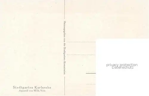 AK / Ansichtskarte Karlsruhe_Baden Stadtgarten Aquarell Wilhelm Volz Karlsruhe_Baden
