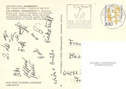 AK / Ansichtskarte Kleinaspach Gasthof Cafe Sonnenhof Kegelbahn Saal Kleinaspach