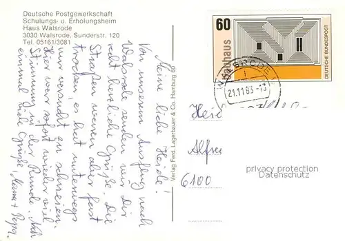 AK / Ansichtskarte Walsrode_Lueneburger_Heide Schulungs  und Erholungsheim Haus Walsrode Deutsche Postgewerkschaft Walsrode_Lueneburger_Heide