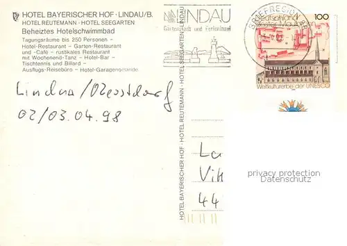 AK / Ansichtskarte Lindau_Bodensee Hotel Bayerischer Hof Ansicht vom See aus Lindau Bodensee