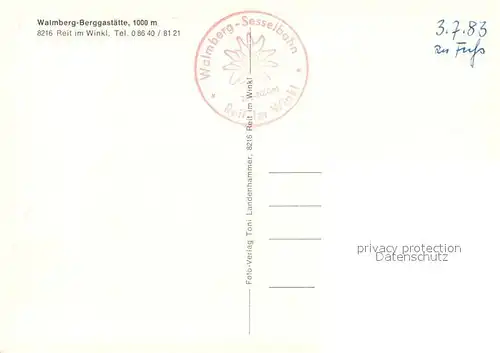 AK / Ansichtskarte Reit_Winkl Walmberg Berggaststaette Landschaftspanorama Alpen Reit_Winkl