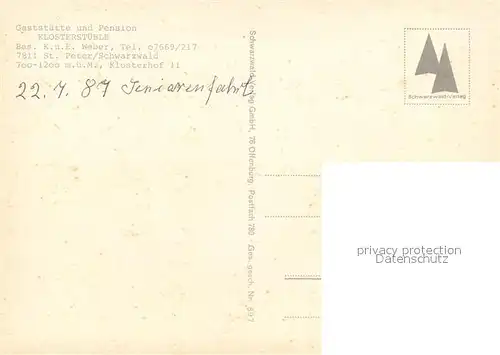 AK / Ansichtskarte St_Peter_Schwarzwald Gaststaette Pension Klosterstueble Brunnen St_Peter_Schwarzwald