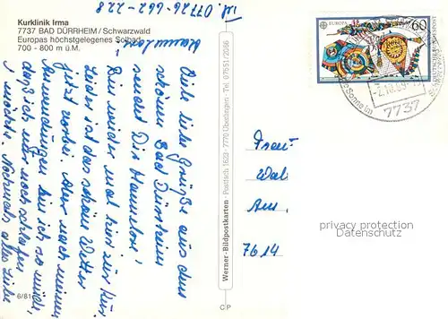 AK / Ansichtskarte Bad_Duerrheim Kurklinik Irma Europas hoechstgelegenes Solbad Bad_Duerrheim