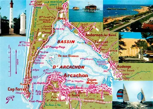 AK / Ansichtskarte Bassin_d_Arcachon Leuchtturm Panorama Strand Gebietskarte Bassin_d_Arcachon