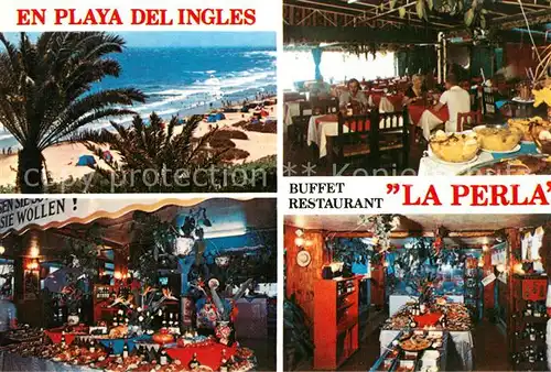 AK / Ansichtskarte Playa_del_Ingles_Gran_Canaria Buffet Restaurant La Perla Details Strand Playa_del