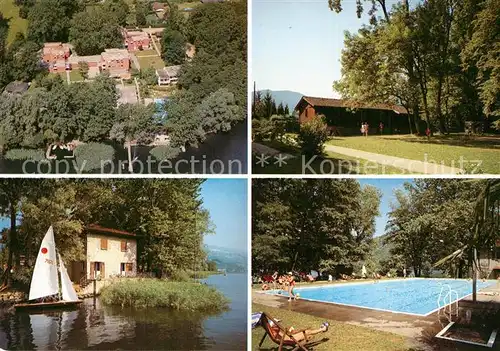 AK / Ansichtskarte Magliaso_Lago_di_Lugano Fliegeraufnahme Panorama Schwimmbad Ev Zentrum fuer Ferien und Bildung Magliaso_Lago_di_Lugano