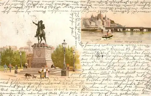 AK / Ansichtskarte Stockholm Denkmal Carl XIV Soeder Maelarstrand Stockholm