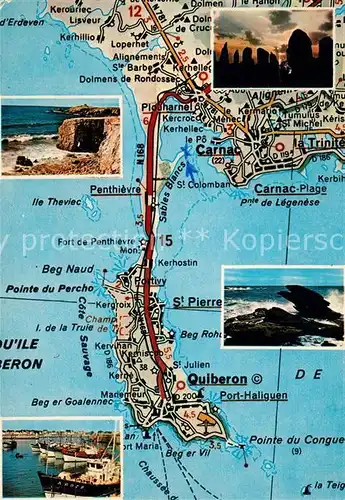 AK / Ansichtskarte Presqu_Ile_de_Quiberon Landkarte Carnac St. Pierre Penthievre Presqu_Ile_de_Quiberon