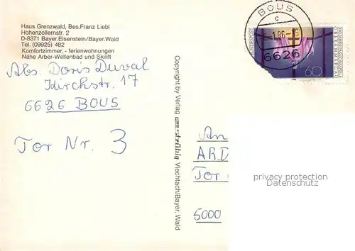 AK / Ansichtskarte Bayerisch_Eisenstein Haus Grenzwald Partie am Fluss Brueckenbogen Bayerisch_Eisenstein