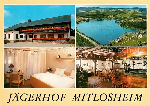 AK / Ansichtskarte Losheim_See Hotel Jaegerhof Restaurant Naturpark Saar Hunsrueck Fliegeraufnahme Losheim See