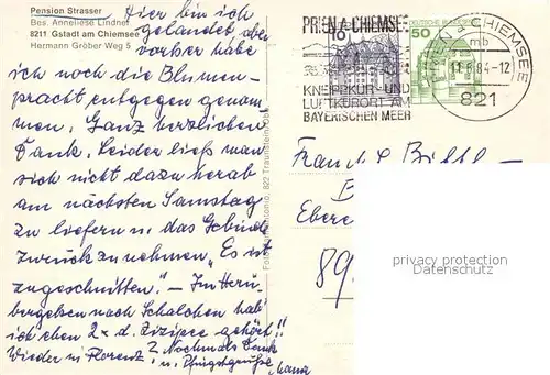 AK / Ansichtskarte Gstadt_Chiemsee Pension Strasser Gstadt_Chiemsee