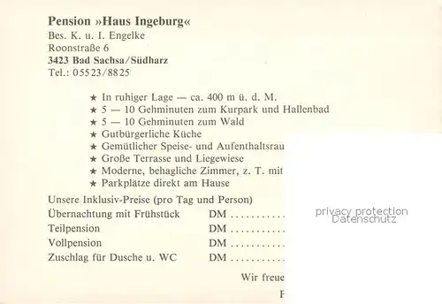 AK / Ansichtskarte Bad_Sachsa_Harz Pension Haus Ingeburg Bad_Sachsa_Harz