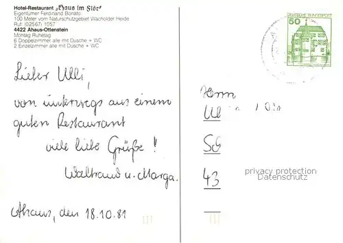 AK / Ansichtskarte Ottenstein_Ahaus Hotel Restaurant Haus im Floer Zeichnung Kuenstlerkarte Ottenstein_Ahaus