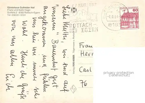 AK / Ansichtskarte Rottach Egern Gaestehaus Gutfelder Hof Fremdenzimmer Gastraum Winterlandschaft Rottach Egern