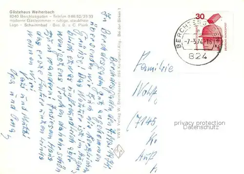 AK / Ansichtskarte Berchtesgaden Gaestehaus Weiherbach Alpen Berchtesgaden