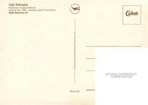 AK / Ansichtskarte Bremen Cafe Subtropia Bremen