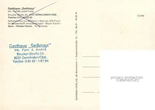 AK / Ansichtskarte Gernlinden Gasthaus Sedlmayr Wappen Gernlinden